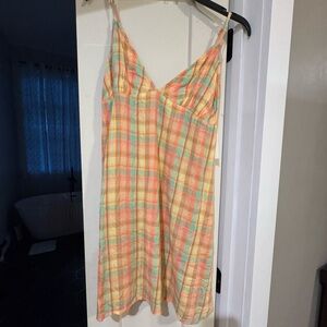 Billabong Peach, Mint & Yellow Plaid Slip Dress